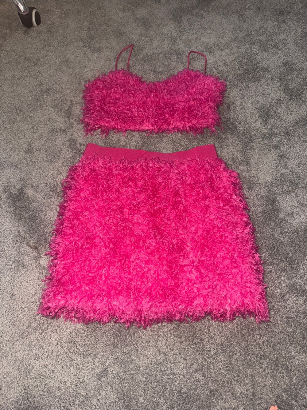 SHEIN Hot Pink Fuzzy Crop Top & Skirt Set